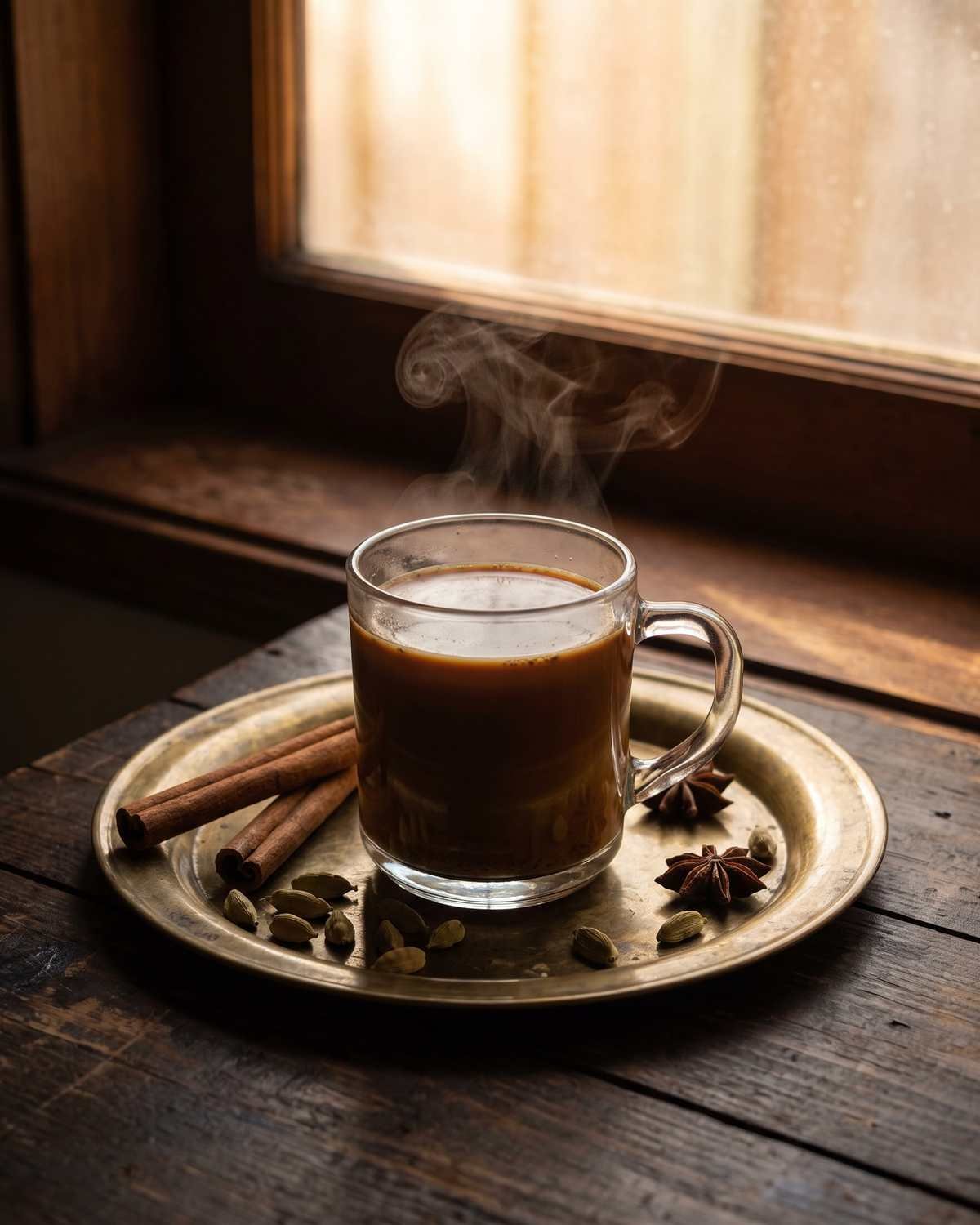 Illustration of a cup of masala chai with spices